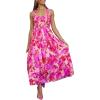 imagePRETTYGARDEN Womens 2024 Summer Maxi Dress Halter Neck Backless Ruffle Smocked Casual Long Flowy Boho Dresses Pink Rose Red FloralLarge