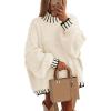 imagePRETTYGARDEN Womens 2026 Fall Oversized Pullover Sweaters Long Sleeve Mock Neck Chunky Knit Jumper Tops Winter ClothingWhite