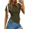 imagePRETTYGARDEN Womens Asymmetrical Tops 2026 Spring Summer Going Out Shirts Y2K Short Sleeve Crew Neck Ruched Trendy ClothesArmy Green
