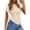 imagePRETTYGARDEN Womens Asymmetrical Tops 2026 Spring Summer Going Out Shirts Y2K Short Sleeve Crew Neck Ruched Trendy ClothesBeige