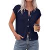 imagePRETTYGARDEN Womens Cap Short Sleeve Sweater Vest 2026 Spring Summer Lightweight Button Down Cardigans Trendy Loose TopsNavy Blue