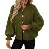 imagePRETTYGARDEN Womens Cropped Cardigans Trendy 2026 Ruffle Open Front Chunky Knit Sweater Oversized Button Down Fall ClothesArmy Green