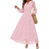 imagePRETTYGARDEN Womens Long Sleeve Maxi Dress V Neck Hollow Out Eyelet A Line Long Flowy 2026 Spring Wedding Guest DressesPink