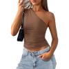 imagePRETTYGARDEN Womens Sleeveless One Shoulder Tank Top Ruched Slim Fit Shirts Basic Crop Y2k Tops 2026 Spring Fashion ClothingCoffee