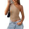 imagePRETTYGARDEN Womens Sleeveless One Shoulder Tank Top Ruched Slim Fit Shirts Basic Crop Y2k Tops 2026 Spring Fashion ClothingKhaki