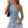 imagePRETTYGARDEN Womens Sleeveless One Shoulder Tank Top Ruched Slim Fit Shirts Basic Crop Y2k Tops 2026 Spring Fashion ClothingLight Grey Blue