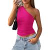 imagePRETTYGARDEN Womens Sleeveless One Shoulder Tank Top Ruched Slim Fit Shirts Basic Crop Y2k Tops 2026 Spring Fashion ClothingRose Red
