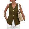 imagePRETTYGARDEN Womens Summer Sleeveless Suit Vest Tops 2026 Dressy Button Down Business Casual Blazer Waistcoat Spring ClothesArmy Green