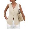 imagePRETTYGARDEN Womens Summer Sleeveless Suit Vest Tops 2026 Dressy Button Down Business Casual Blazer Waistcoat Spring ClothesBeige