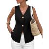 imagePRETTYGARDEN Womens Summer Sleeveless Suit Vest Tops 2026 Dressy Button Down Business Casual Blazer Waistcoat Spring ClothesBlack