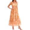 imagePRETTYGARDEN Womens Summer Tulle Midi Dress Sleeveless Smocked Ruffle Flowy Mesh Dresses Party Wedding Guest SundressFloral Apricot Orange