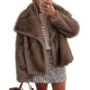 imagePRETTYGARDEN Womens Winter Coats 2026 Trendy Long Sleeve Furry Faux Fur Jackets Button Lapel Warm Fall Outwear with PocketsBlack Khaki