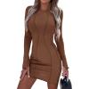 imageWomens 2023 Fall Bodycon Mini Dresses Casual Long Sleeve Solid Color Short Tight Ladies Party Club Fashion Dress