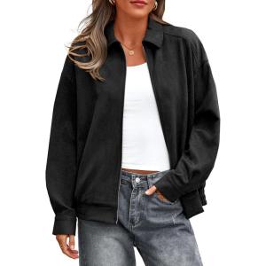 imagePRETTYGARDEN Faux Suede Bomber Jacket Women Fall Fashion 2026 Casual Zip Up Oversized Trendy Winter Clothing Outerwear CoatsBlack