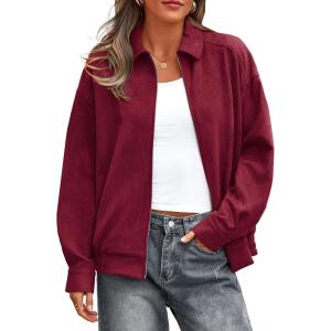 imagePRETTYGARDEN Faux Suede Bomber Jacket Women Fall Fashion 2026 Casual Zip Up Oversized Trendy Winter Clothing Outerwear CoatsBurgundy