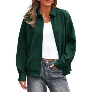imagePRETTYGARDEN Faux Suede Bomber Jacket Women Fall Fashion 2026 Casual Zip Up Oversized Trendy Winter Clothing Outerwear CoatsDark Green