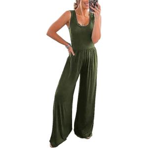 imagePRETTYGARDEN One Piece Jumpsuits 2026 Spring Sleeveless Tank Summer Casual Travel Airport Outfits Wide Leg Pants RompersArmy Green