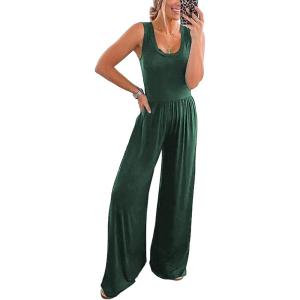 imagePRETTYGARDEN One Piece Jumpsuits 2026 Spring Sleeveless Tank Summer Casual Travel Airport Outfits Wide Leg Pants RompersDark Green