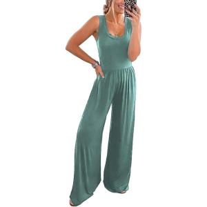 imagePRETTYGARDEN One Piece Jumpsuits 2026 Spring Sleeveless Tank Summer Casual Travel Airport Outfits Wide Leg Pants RompersGrey Green