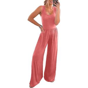 imagePRETTYGARDEN One Piece Jumpsuits 2026 Spring Sleeveless Tank Summer Casual Travel Airport Outfits Wide Leg Pants RompersPink