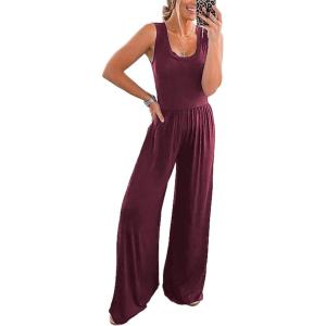 imagePRETTYGARDEN One Piece Jumpsuits 2026 Spring Sleeveless Tank Summer Casual Travel Airport Outfits Wide Leg Pants RompersWine Red