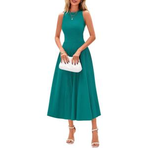 imagePRETTYGARDEN Spring Casual Dresses for Women 2026 Summer Business Work Midi Sleeveless A Line Pleated Cocktail DressBlue Green