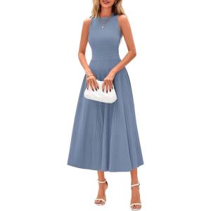 imagePRETTYGARDEN Spring Casual Dresses for Women 2026 Summer Business Work Midi Sleeveless A Line Pleated Cocktail DressBlue Grey