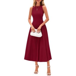 imagePRETTYGARDEN Spring Casual Dresses for Women 2026 Summer Business Work Midi Sleeveless A Line Pleated Cocktail DressBurgundy