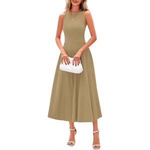 imagePRETTYGARDEN Spring Casual Dresses for Women 2026 Summer Business Work Midi Sleeveless A Line Pleated Cocktail DressCamel