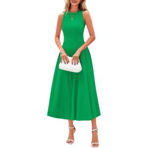 imagePRETTYGARDEN Spring Casual Dresses for Women 2026 Summer Business Work Midi Sleeveless A Line Pleated Cocktail DressGreen