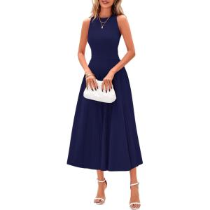 imagePRETTYGARDEN Spring Casual Dresses for Women 2026 Summer Business Work Midi Sleeveless A Line Pleated Cocktail DressNavy