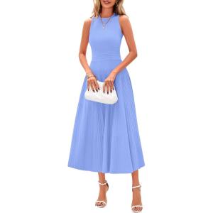 imagePRETTYGARDEN Spring Casual Dresses for Women 2026 Summer Business Work Midi Sleeveless A Line Pleated Cocktail DressSky Blue
