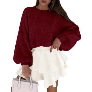 imagePRETTYGARDEN Sweaters for Women 2026 Fall Chunky Knit Long Sleeve Crew Neck Oversized Pullover Tops Winter Fashion ClothingBurgundy