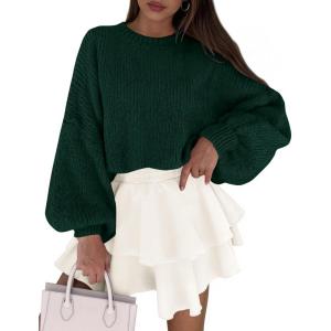 imagePRETTYGARDEN Sweaters for Women 2026 Fall Chunky Knit Long Sleeve Crew Neck Oversized Pullover Tops Winter Fashion ClothingDark Green