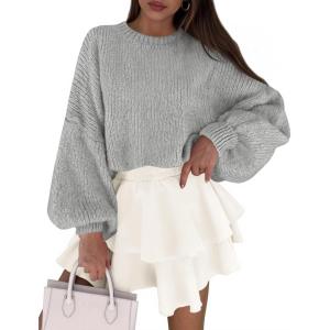 imagePRETTYGARDEN Sweaters for Women 2026 Fall Chunky Knit Long Sleeve Crew Neck Oversized Pullover Tops Winter Fashion ClothingGrey