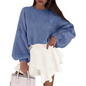 imagePRETTYGARDEN Sweaters for Women 2026 Fall Chunky Knit Long Sleeve Crew Neck Oversized Pullover Tops Winter Fashion ClothingMist Blue