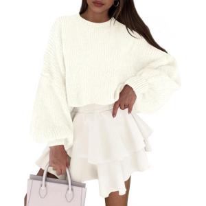 imagePRETTYGARDEN Sweaters for Women 2026 Fall Chunky Knit Long Sleeve Crew Neck Oversized Pullover Tops Winter Fashion ClothingWhite