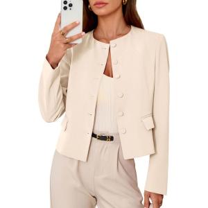 imagePRETTYGARDEN Women Blazers Business Casual Outfits 2026 Fall Fashion Long Sleeve Professional Office Work Suit Jacket ClothesBeige