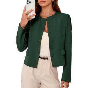 imagePRETTYGARDEN Women Blazers Business Casual Outfits 2026 Fall Fashion Long Sleeve Professional Office Work Suit Jacket ClothesDark Green