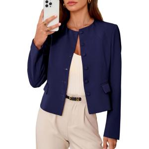 imagePRETTYGARDEN Women Blazers Business Casual Outfits 2026 Fall Fashion Long Sleeve Professional Office Work Suit Jacket ClothesNavy