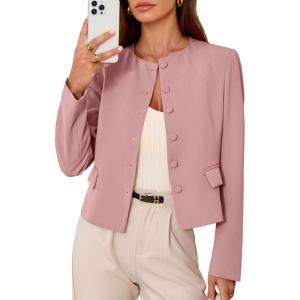 imagePRETTYGARDEN Women Blazers Business Casual Outfits 2026 Fall Fashion Long Sleeve Professional Office Work Suit Jacket ClothesPink