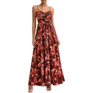imagePRETTYGARDEN Women Summer Floral Maxi Dress 2026 Spirng Spaghetti Strap Mesh Boho Sundress Party Beach Vacation Long DressesBrown Floral