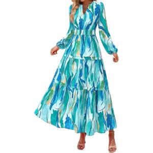 imagePRETTYGARDEN Womens 2026 Fall Fashion Clothing Boho Maxi Dresses Floral Long Sleeve Flowy Elegant Wedding Guest Holiday DressBlue