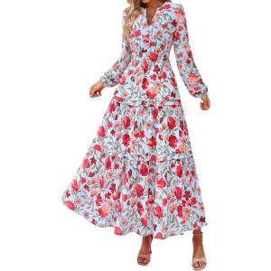 imagePRETTYGARDEN Womens 2026 Fall Fashion Clothing Boho Maxi Dresses Floral Long Sleeve Flowy Elegant Wedding Guest Holiday DressFloral Blue Red