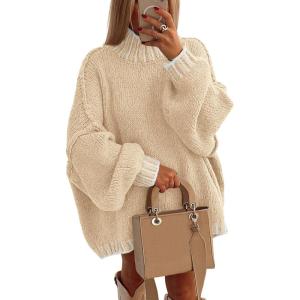 imagePRETTYGARDEN Womens 2026 Fall Oversized Pullover Sweaters Long Sleeve Mock Neck Chunky Knit Jumper Tops Winter ClothingApricot