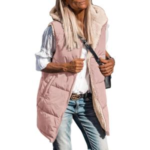 imagePRETTYGARDEN Womens 2026 Fall Reversible Long Vests Sleeveless Fleece Jacket Zip Up Hoodie Pockets Warm Coat Winter ClothingLight Pink