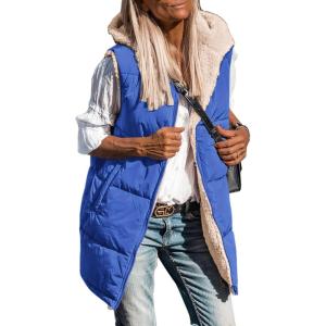 imagePRETTYGARDEN Womens 2026 Fall Reversible Long Vests Sleeveless Fleece Jacket Zip Up Hoodie Pockets Warm Coat Winter ClothingRoyal Blue