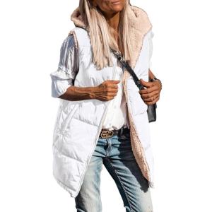 imagePRETTYGARDEN Womens 2026 Fall Reversible Long Vests Sleeveless Fleece Jacket Zip Up Hoodie Pockets Warm Coat Winter ClothingWhite