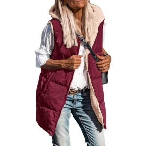 imagePRETTYGARDEN Womens 2026 Fall Reversible Long Vests Sleeveless Fleece Jacket Zip Up Hoodie Pockets Warm Coat Winter ClothingWine Red