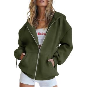 imagePRETTYGARDEN Womens 2026 Zip Up Y2K Hoodies Casual Long Sleeve Sweatshirts Fall Spring Track Jackets with PocketsArmy Green
